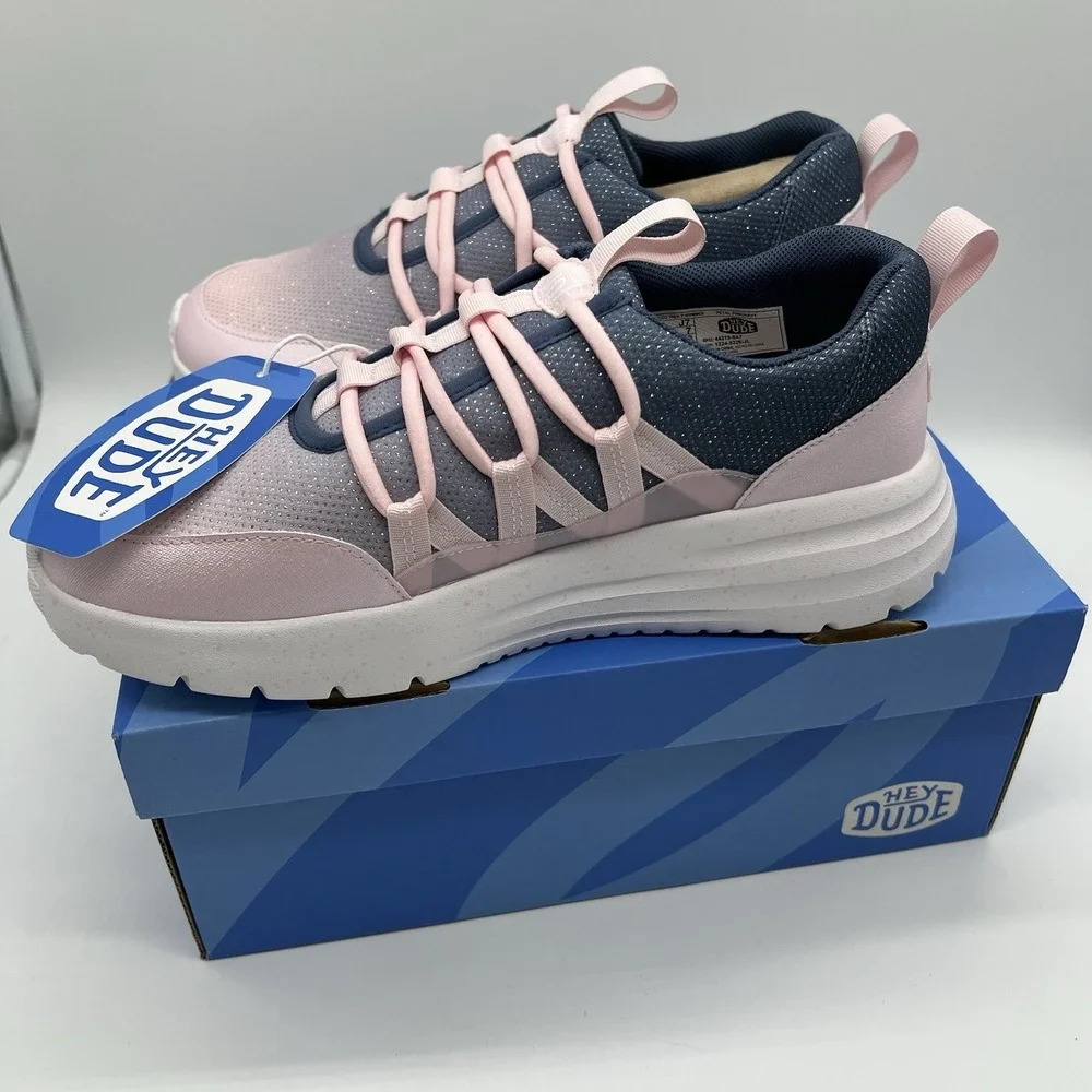 Hey Dude Shoes Sirocco Trek Y Shimmer Girls Sz‎ J7 Petal Pink/Navy New - Picture 9 of 12